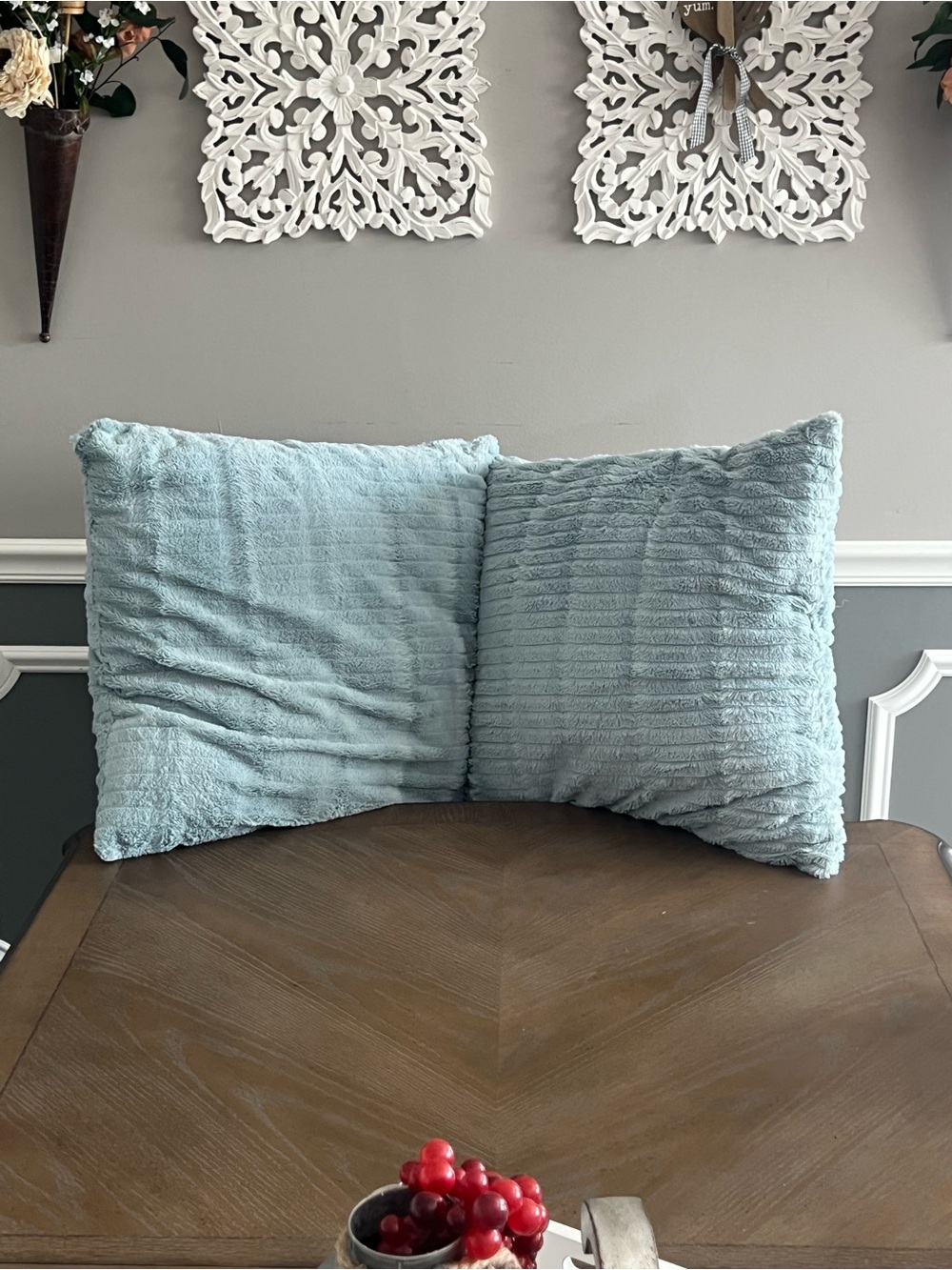Soft Aqua Ribbed Plush Accent Pillow - Cozy Home Throw Cushion